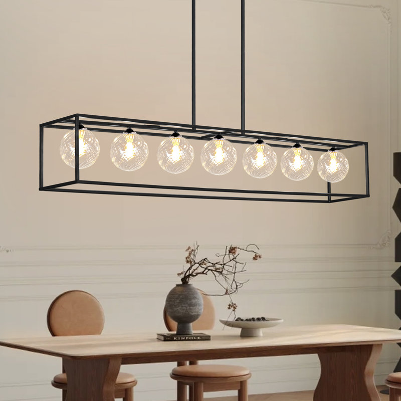 7-light Matte Black Chandeliers Pendant Lights Rectangular Modern Industrial Chandelier For Dining Room Living Room