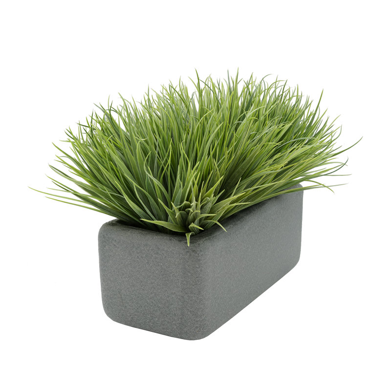 Herbe artificielle en pot de fleurs, Gris, Vert pâle, H 13 po x L 20 po x P 13 po