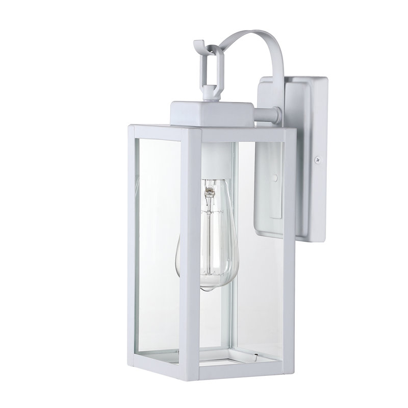 Schlesinger Outdoor Rectangular Clear Glass Shade Wall Light, 13.75" H x 5" W x 5" D, White