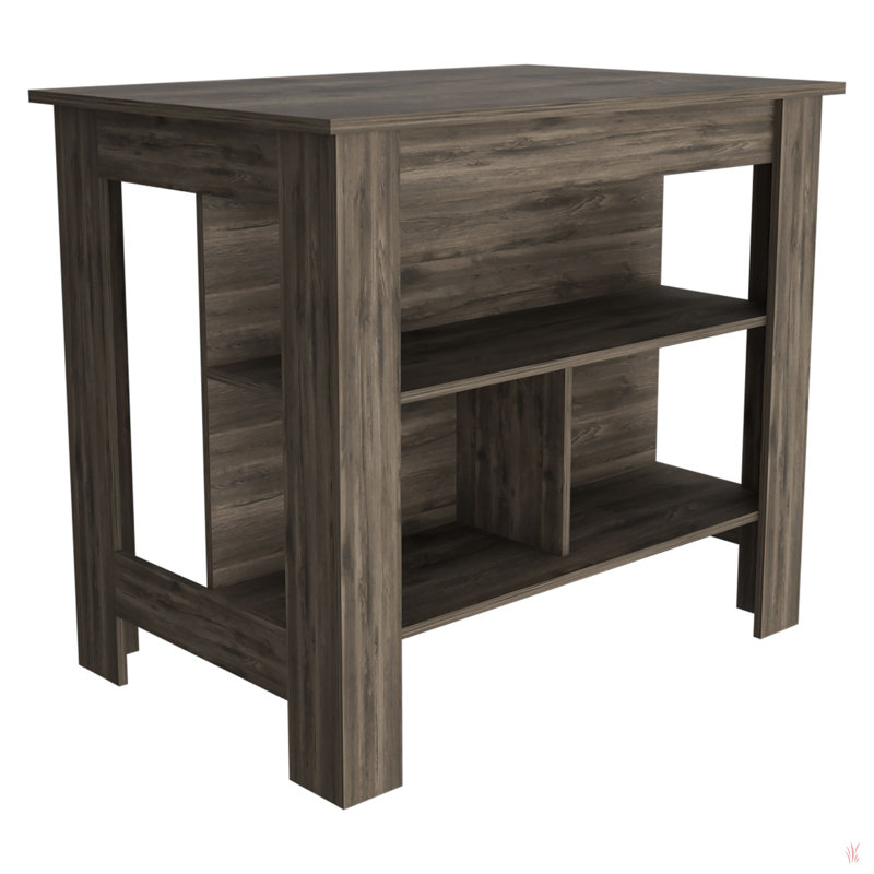Grand îlot de cuisine à 2 niveaux Courson, Gris, Brun, 35.4" H x 40.5" W x 27.5" D