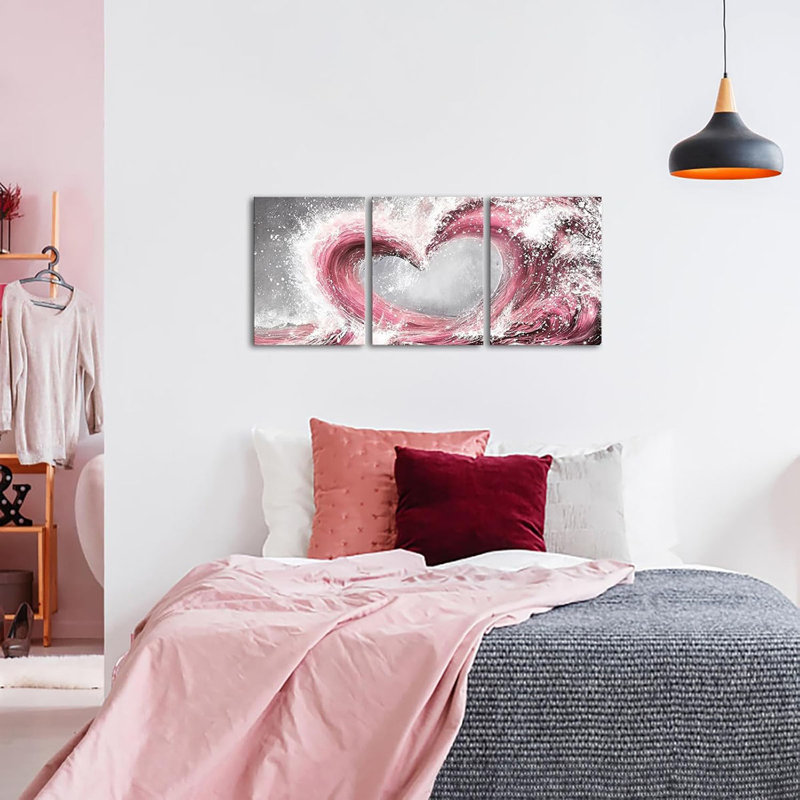 3 Piece Wrapped Canvas Print, Pink