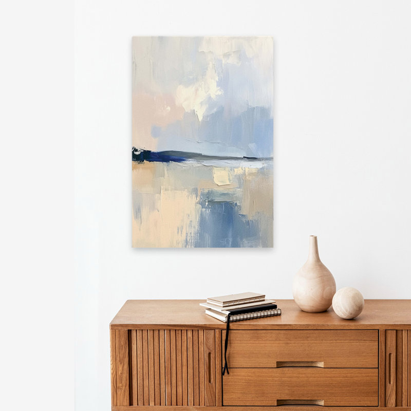 Montagnes lointaines - paysage abstrait minimaliste contemporain aux tons bleus calmes, H 24 po x l 16 po