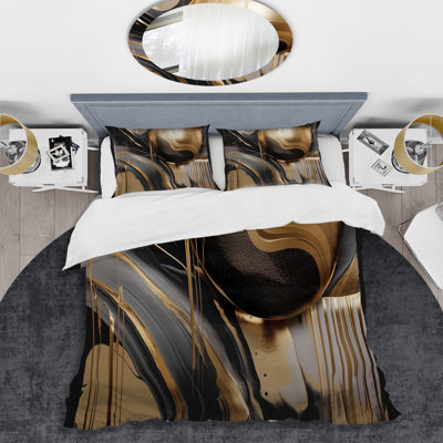Gold And Black Captivating Marble IV - Abstract Marble Duvet Cover Set - Microfiber Polyester