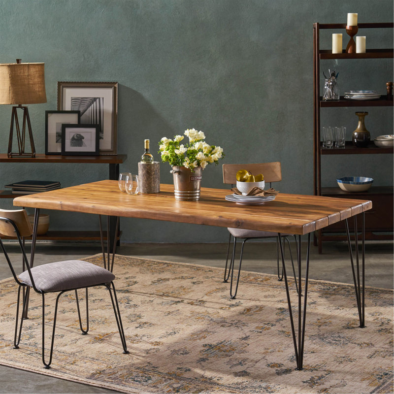 INDUSTRIAL WOOD AND METAL RECTANGULAR DINING TABLE
