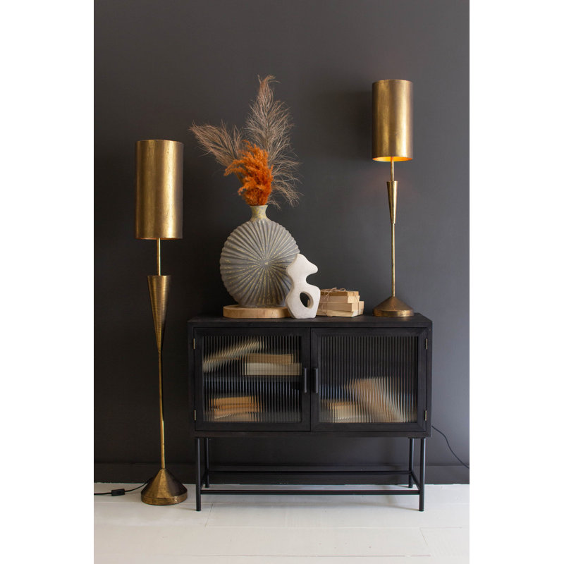 Lampe de table kalalou en or antique avec abat-jour tonneau en métal - hauteur d'éclairage moderne de 40 pouces