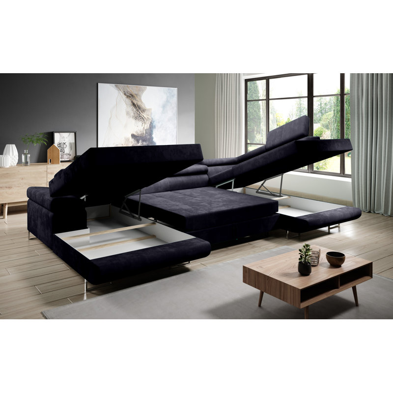 Alhed Corner Sofa Bed, Dark Grey, Gold, Right Hand Facing