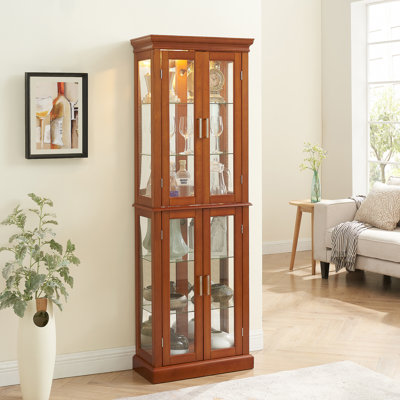 Vitrine lumineuse avec tablettes réglables et dossier en miroir pour mettre en valeur diverses collections avec style