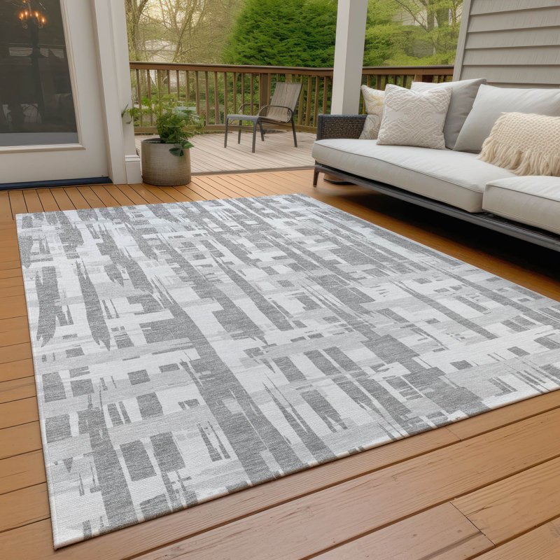 Tapis gris intérieur / extérieur lavable à la machine, Rectangle 8 pi x 10 pi