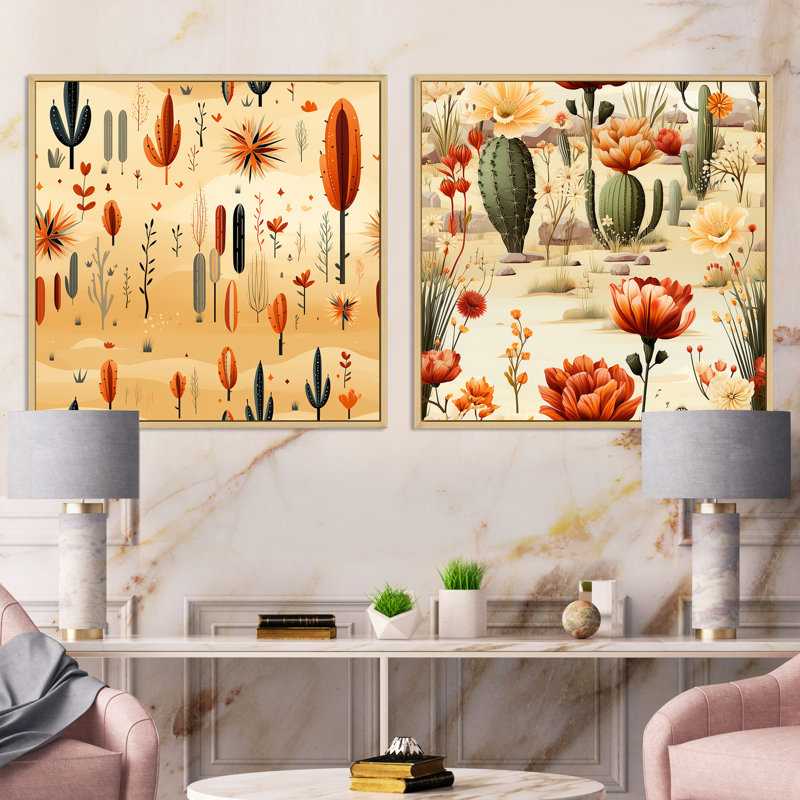 Katie - Ensemble de 2 collages carrés botaniques abstraits, Cadre flottant brun, H 16 po x l 33 po