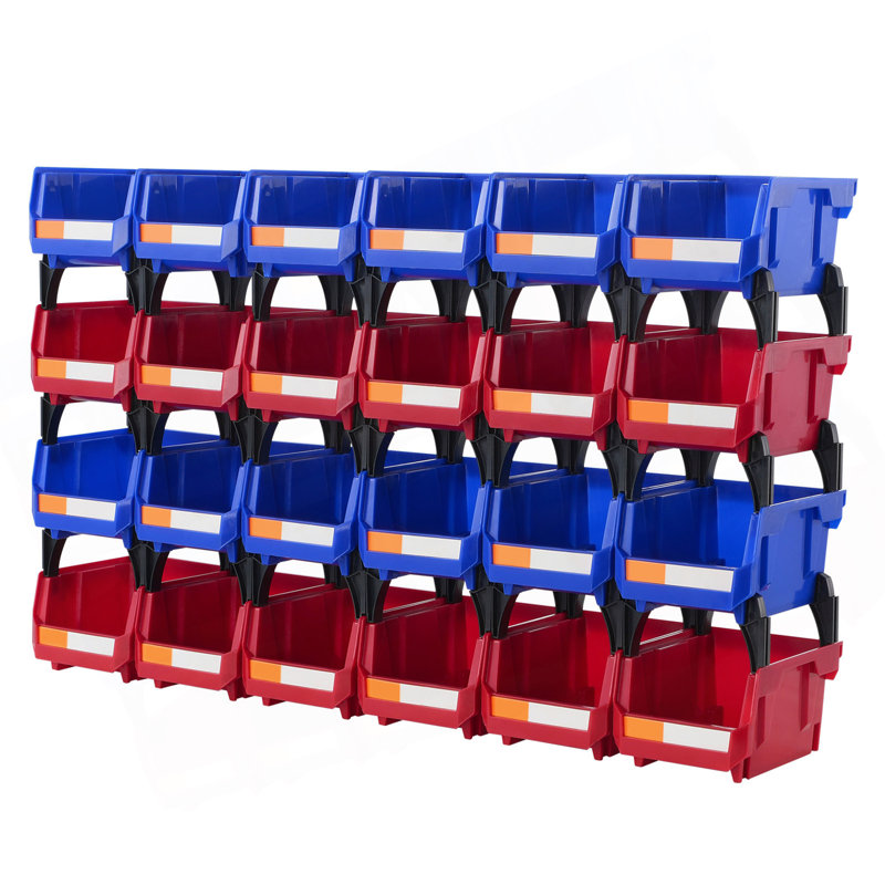 Plastic Storage Bin, (5-Inch X 4-Inch X 3-Inch), Hanging Stackable Storage Organizer Bin, Blue/Red, 24-Pack, Heavy Duty Stacking Containers For Closet, Kitchen, Office, Or Pantry Organization