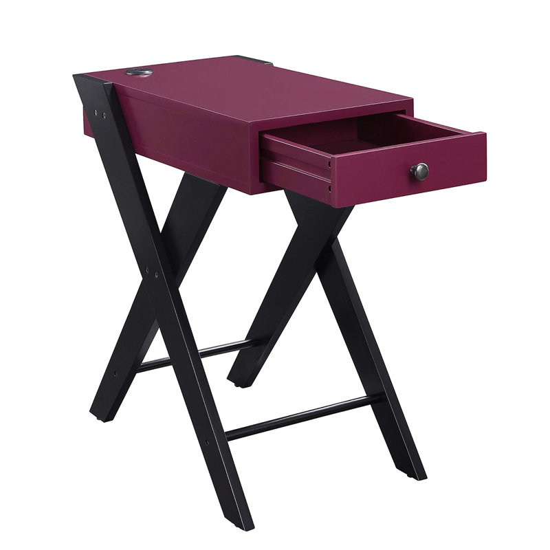 Black And Burgundy Rectangular Side Table With Charging Function, Single Drawer Pull, Leg Design, Kd Drawer, Glide Side, Wooden 24 In Tall Accent Burgundy, Shape, 1 Storage, Legs, Manual-close