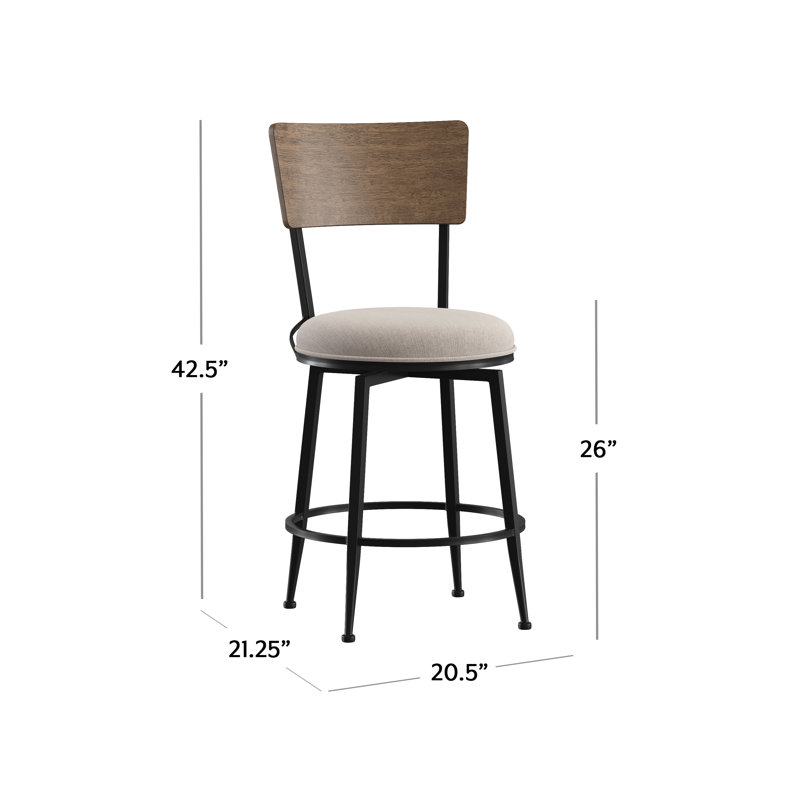 Whittington Wood And Metal Commercial Grade Swivel Stool, Counter Stool (26" Seat Height)