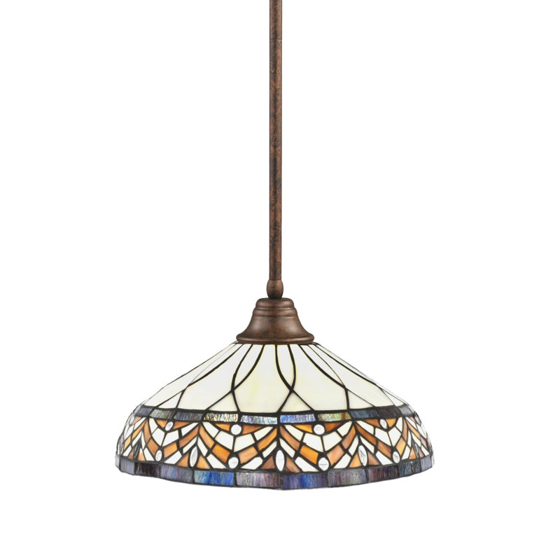 Stem Hung Pendant With Glass, Bronze, 16", Royal Merlot Tiffany Glass