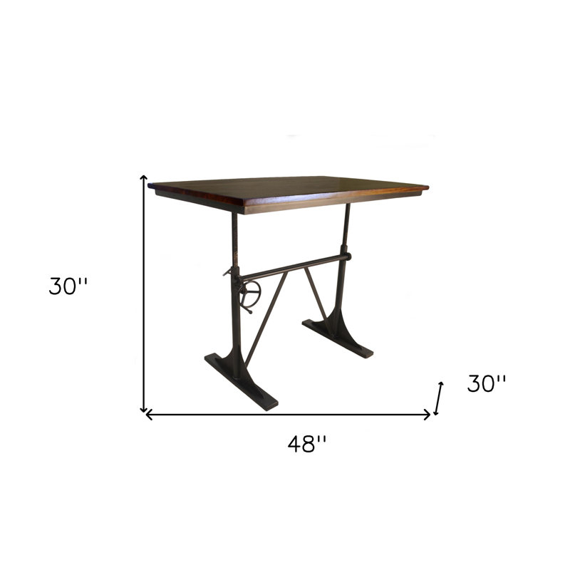  Table de salle à manger 48 "en bois massif brun et noir avec tréteaux en fer