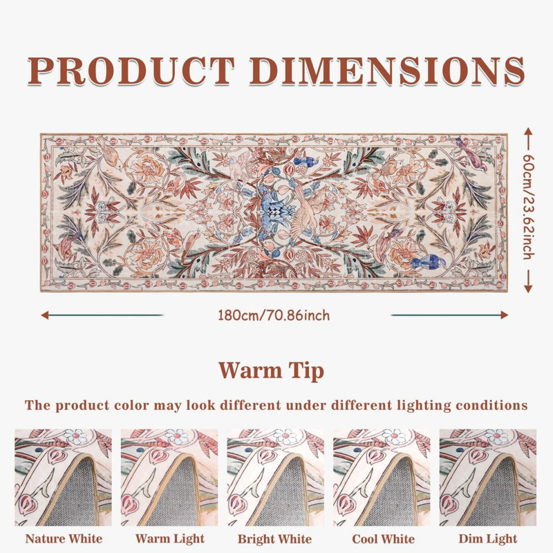 Rectangle 60 cm x 180 cm Floral Faux Fur Area Rug, Pink