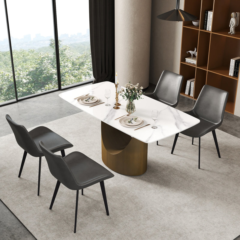 Table de salle à manger Aliyas, H 29,53 po x L 63 po x l 31,5 po, Blanc, Bronze