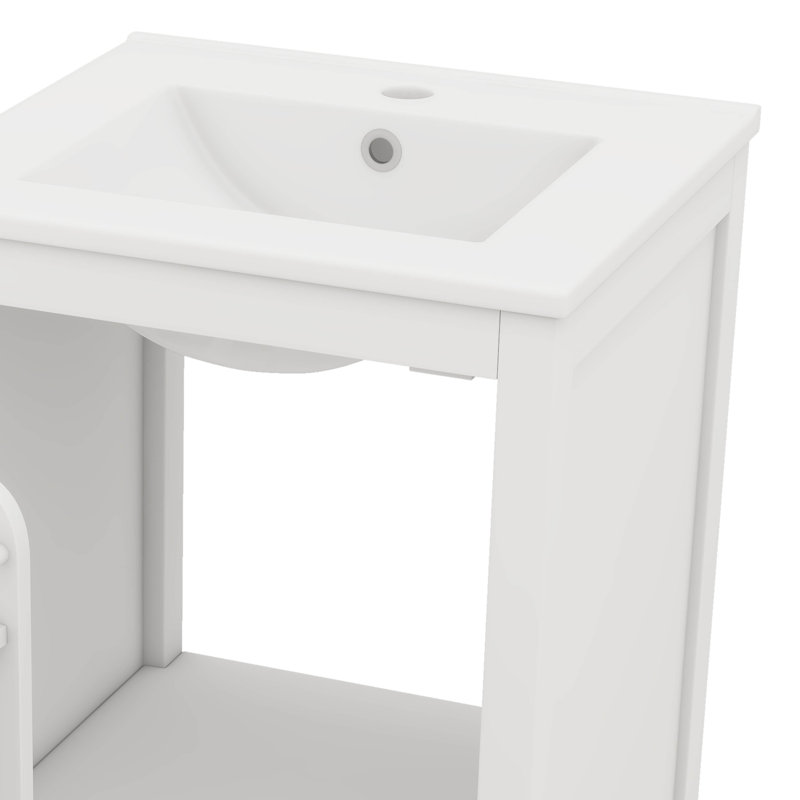 Meuble-lavabo autonome de 20 po avec lavabo, armoire avec porte à fermeture en douceur, support de rangement et tiroir inclus