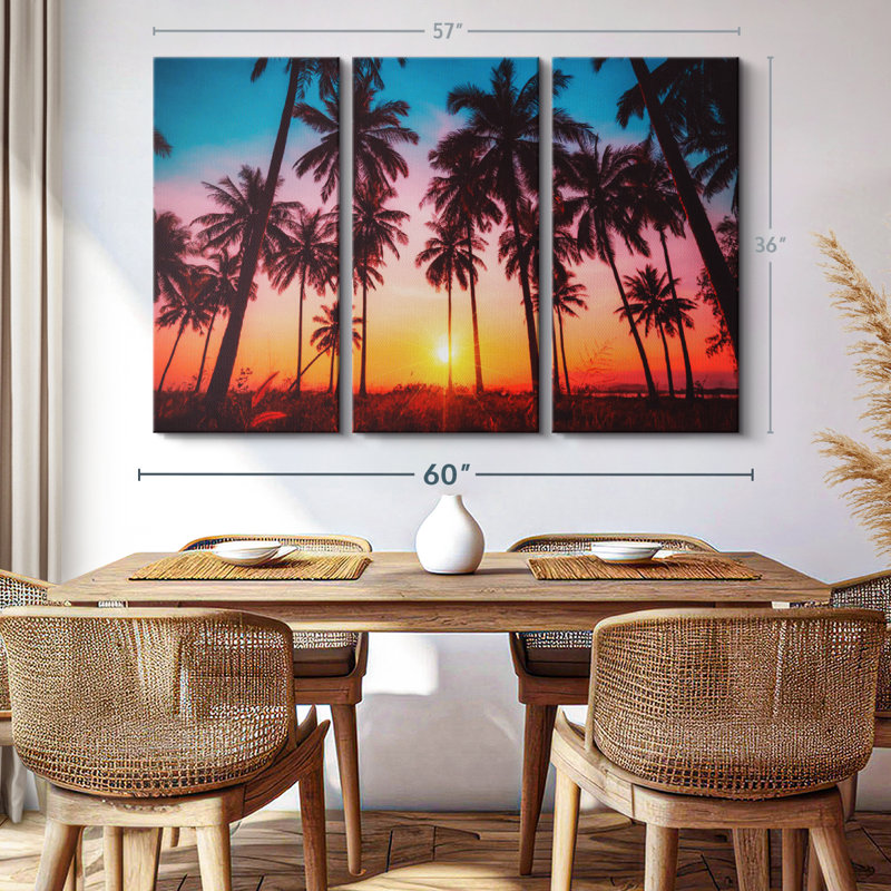 «Silhouette Tropical Sunset» sur toile, H 36 po x l 57 po