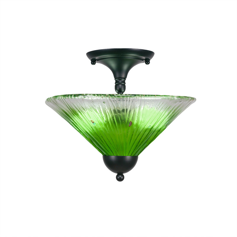 Semi-Flush 2 Bulbs With 12" Glass, Matte Black, Amber