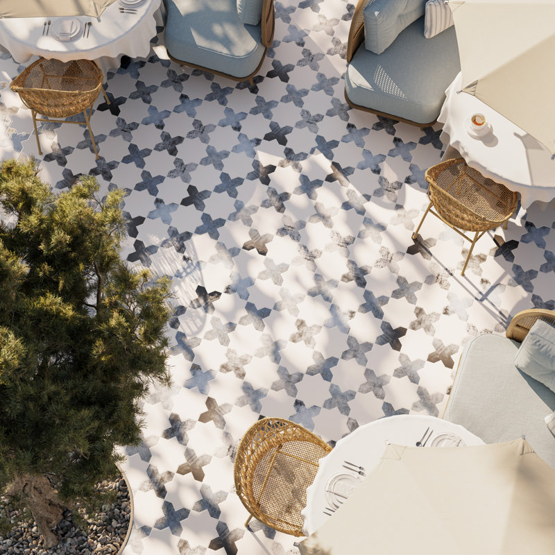 Parma Star-Crossed 6x6 Matte Terracotta Look Porcelain Floor and Wall Tile, Polished White/Blue