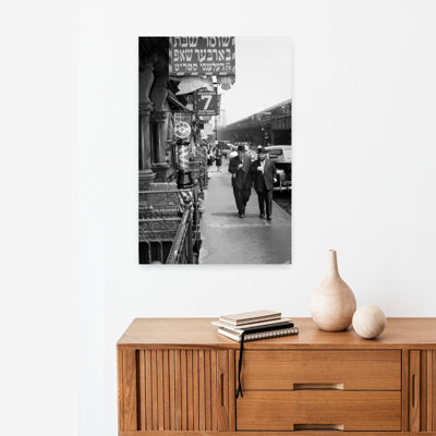 1940S Manhattan Lower East Side With Signs In Yiddish On Delancy Street Barber Shop With Williamsburg Bridge In Background Classic Retro Vintage Ci...