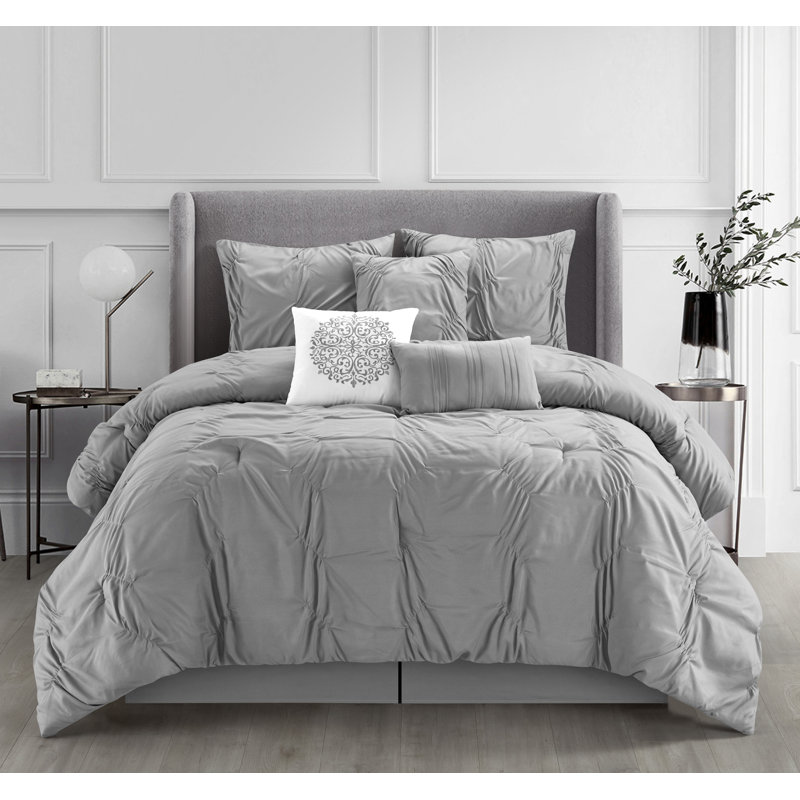 Tatum Microfiber 7 Piece Comforter Set, Gray, California King Comforter + 6 Additional Pieces 