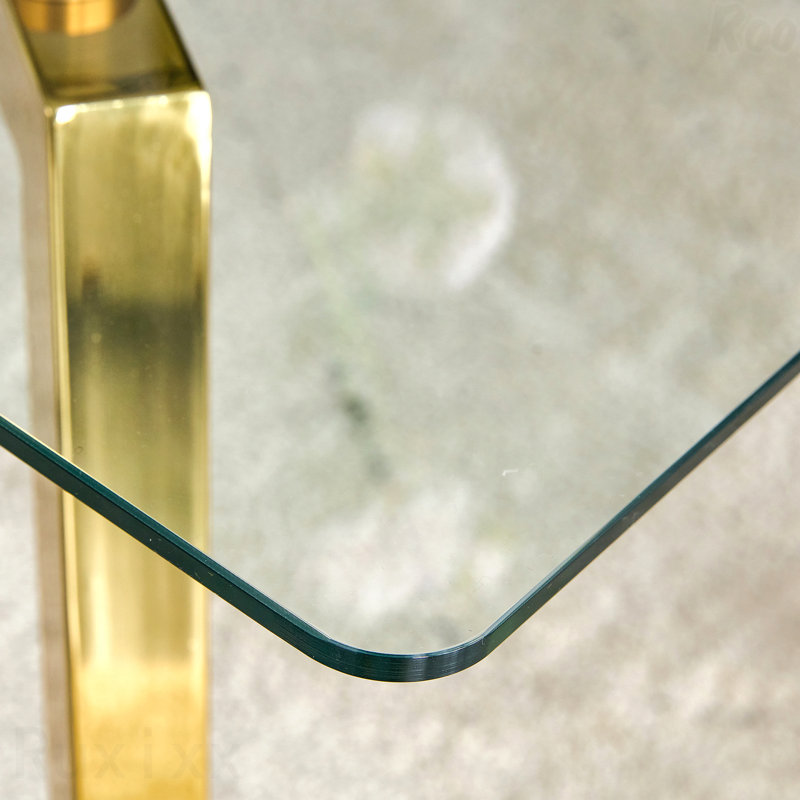 Modern Minimalist Rectangular Dining Table Tempered Glass Top Golden Metal Legs, 29.5"H x 51"L x 31.5"W, Gold