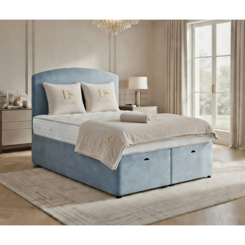 Upholstered Ottoman Bed, Sky Blue, King