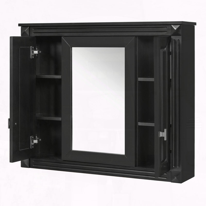 35 Inch Wall Mounted Medicine Cabinet with 4 Shelves - Black, Black
