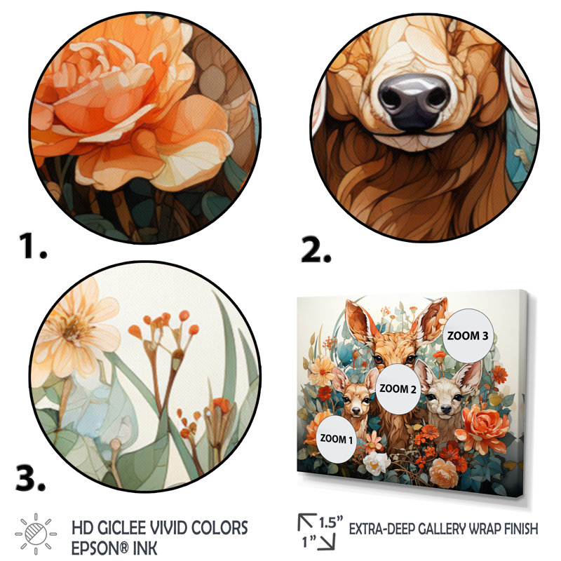«Coral Brown Line Art Whimsical Animals I», reproduction d'art sur toile, H 12 po x l 20 po x P 1 po, Cadre simple noir