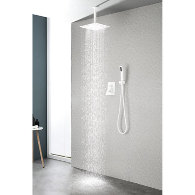 Pomme de douche à pluie en acier inoxydable - haute, économiseur d'eau, autonettoyante, blanc 10 x 10, convient à différents endroits, pomme de douche en acier, blanc 10 x 10, compatible avec tous les bras