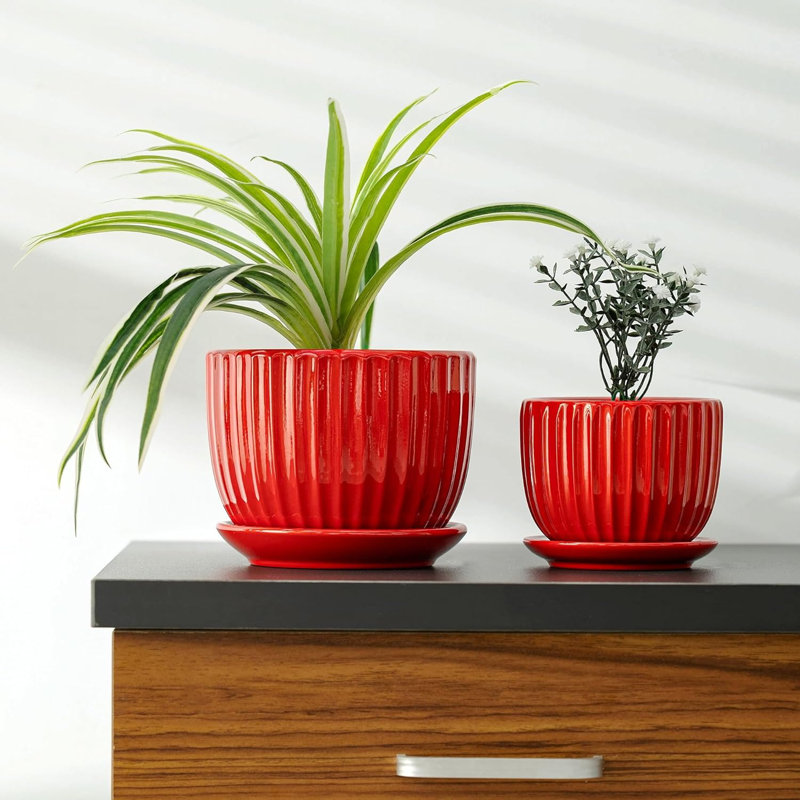Ensemble de 3 pots à fleurs en céramique rouge (4/5/6 pouces)