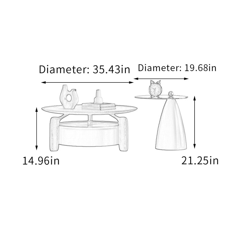 Ensemble de tables basses rondes avec tiroir