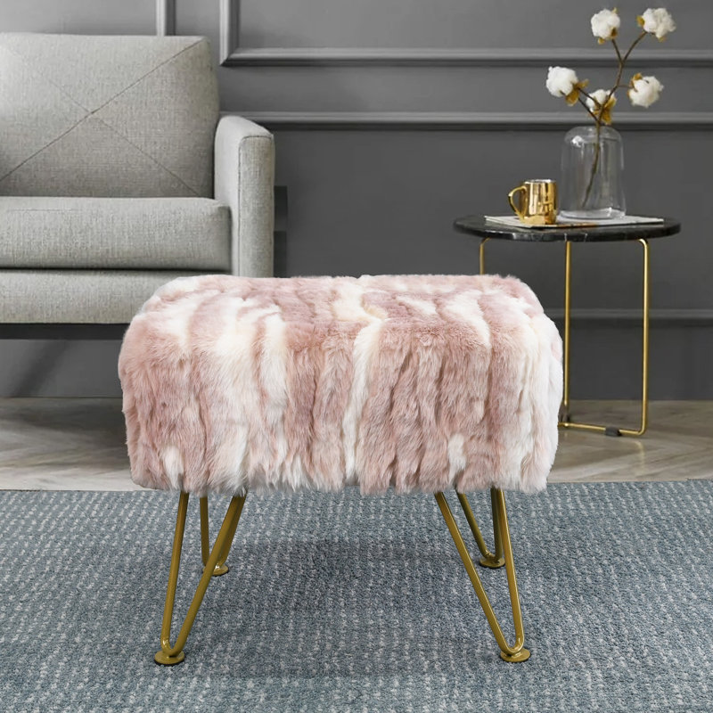 Markie Everly Quinn Faux Fur Ottoman Fuzzy Entryway Bench, Pink