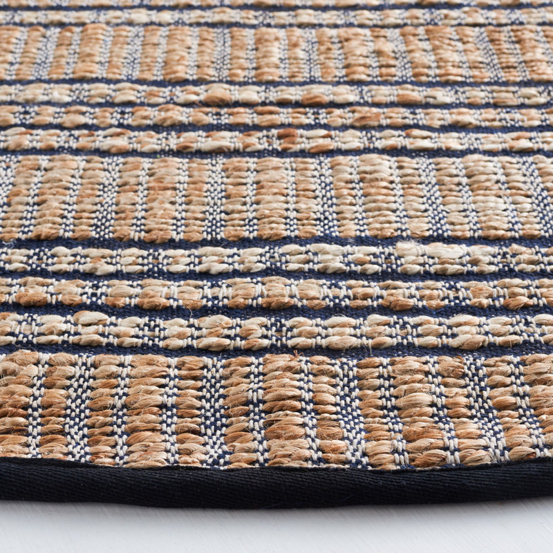 Zakai Natural Fiber Flat Weave Jute/Cotton Geometric Rug in Navy/Natural, Rectangle 4' x 6'