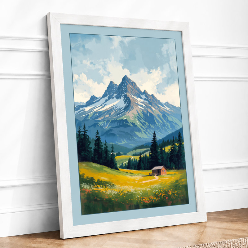 Mountain at Sunrise Rustic - Framed Print, A2 - 59.4 x 42.0 cm, White