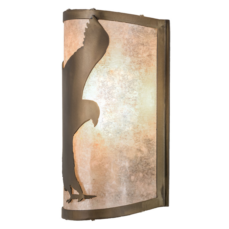Antique Copper Hawk Sconce with Silver Mica Shade - 12"x8"
