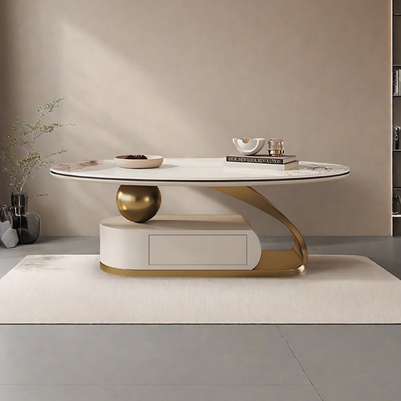 Table basse ovale en ardoise, Doré, H 16,5 po x L 55,1 po x l 31,5 po