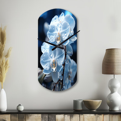 Blue White Flower Field Pearlescent Orchids - Cylinder Shape Large Orchids 3D Wall Clock