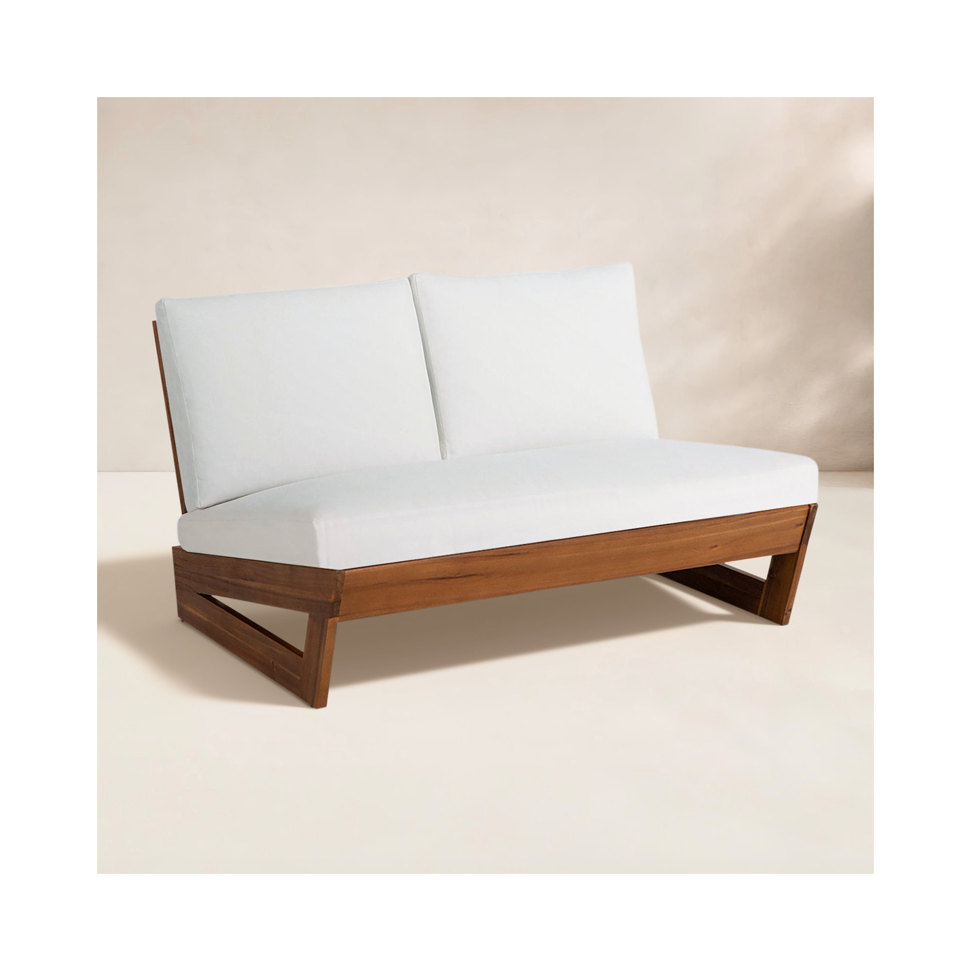 Louise 43" Wide Loveseat with Cushions, Teak Frame/White Cushion