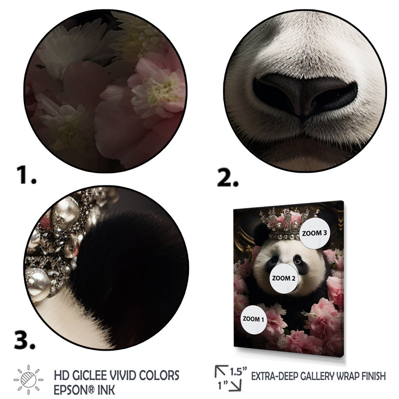 Regal Panda couronné Portrait - Panda Animal, art mural, Cadre flottant blanc, H 40 po x l 30 po x P 1,5 po