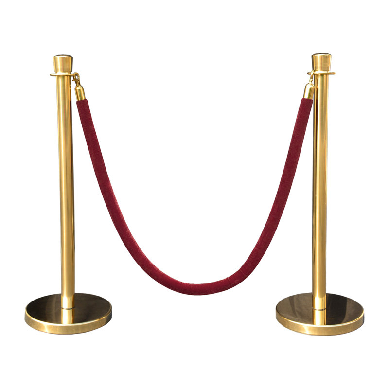 Poteau de contrôle pour foules de luxe (2 plateaux coniques / base plate + corde de 6 pi), Or / rouge