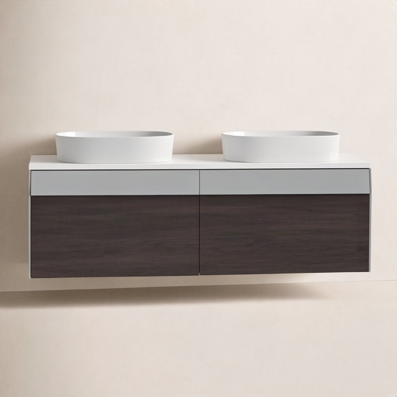 Meuble-lavabo double 55 po Lynwood, Gris fumé / brun foncé