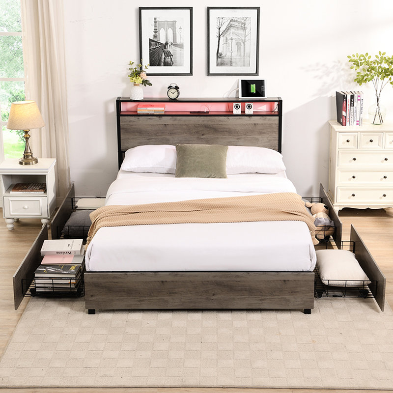 Althea Upholstered Platform Bed, Queen, Antique Gray