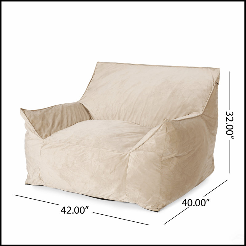 Allea Velveteen Bean Bag Chair With Armrests, Soft And Durable For Ultimate Comfort And Modern Style, Beige