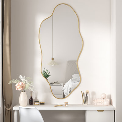 47.2" x 21.5" Large Gold Frame Irregular Bathroom Wall Mirror - Modern Aluminum Framed Vanity Accent Mirror
