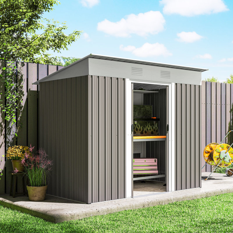 Remise en métal L 7 pi 2 po x P 3 pi 7 po, White; Grey, H 68,5 po x l 85,5 po x P 43,25 po