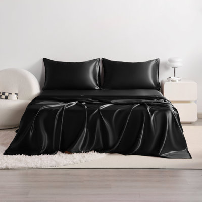 Silky Cooling Satin Sheet Set, Hair & Skin Friendly, Wrinkle, Fade, Stain Resistant Deep Pocket Sheet Set