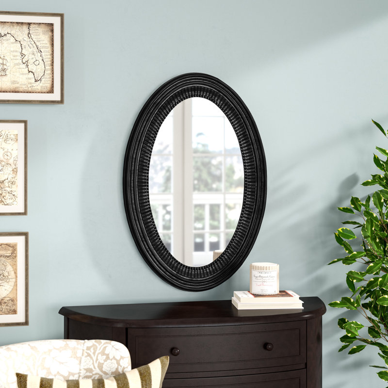 Busey Ribbed Oval Framed Accent Mirror, Glossy Black