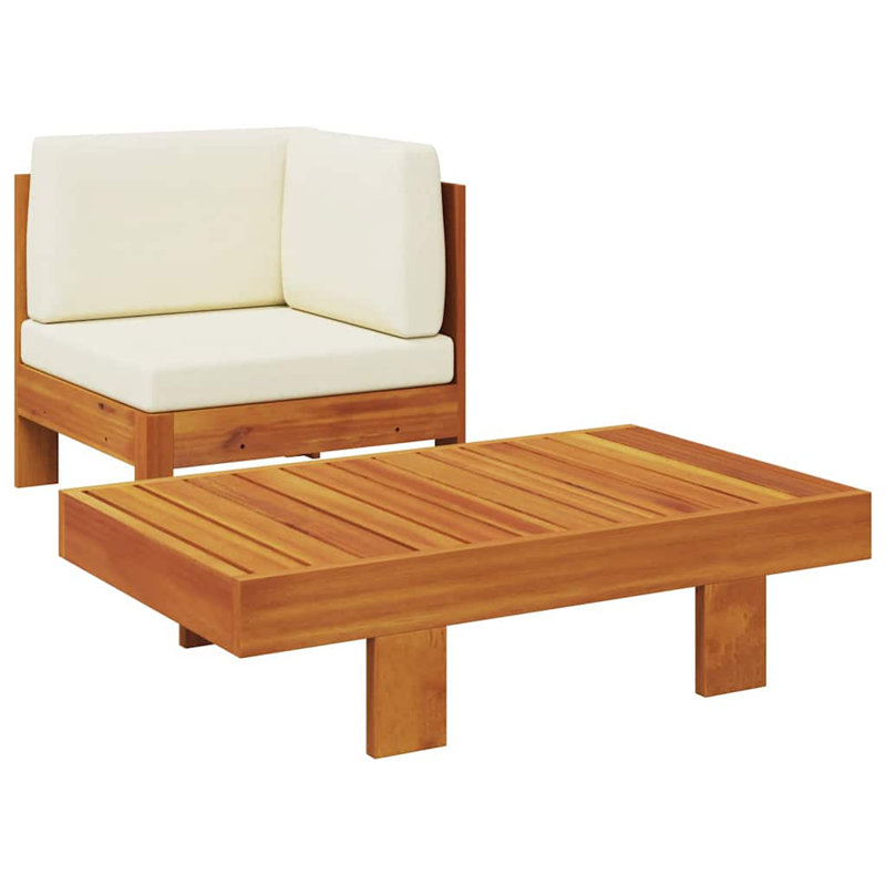Ensemble de salon de patio 2 pièces vidaXL, sièges d'extérieur en bois d'acacia avec table et coussins blanc crème, meubles de jardin fonctionnels et configurables
